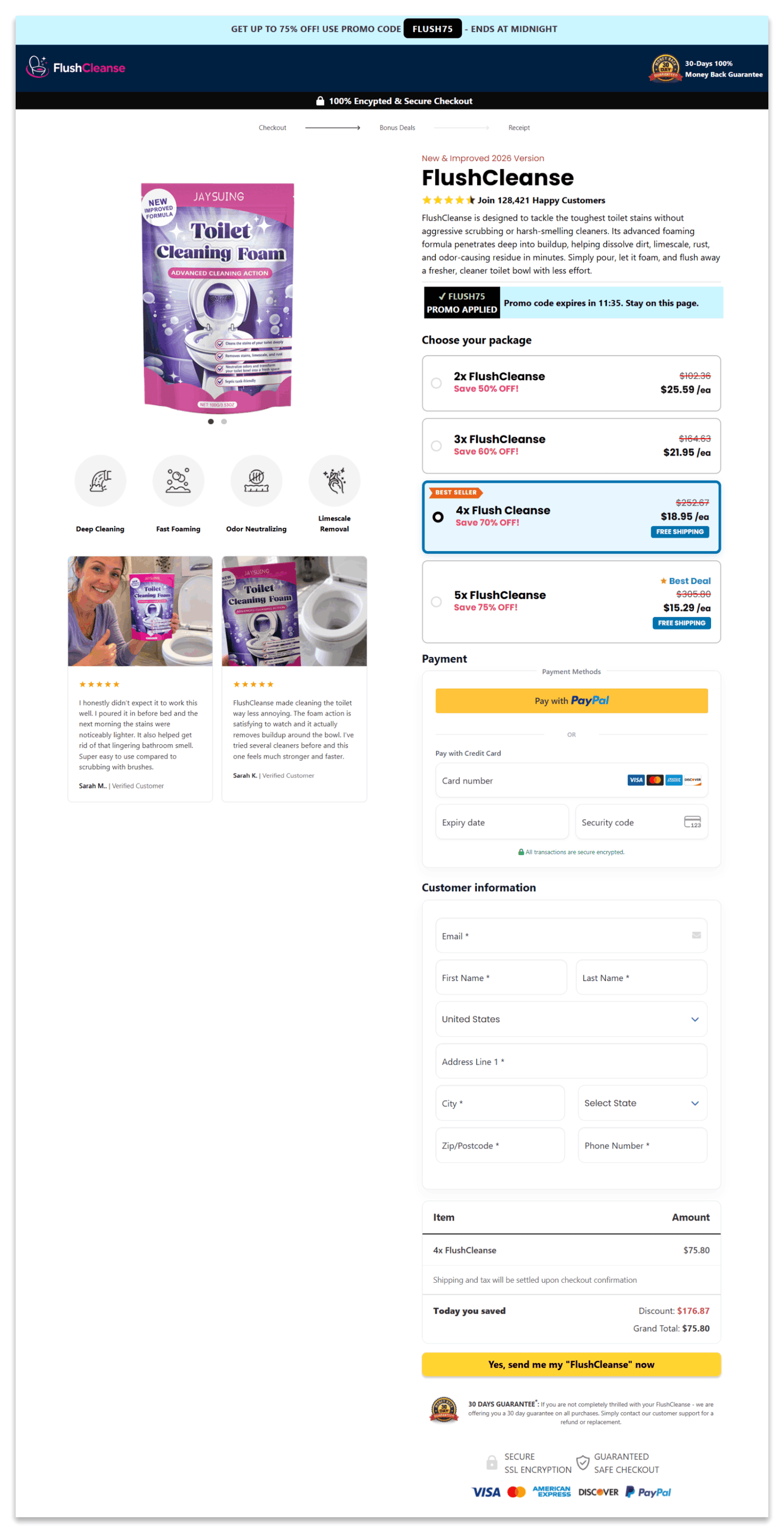 FlushCleanse checkout page